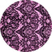 Round Machine Washable Abstract Pink Modern Rug, wshabs437pnk