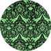 Round Machine Washable Abstract Emerald Green Modern Area Rugs, wshabs437emgrn