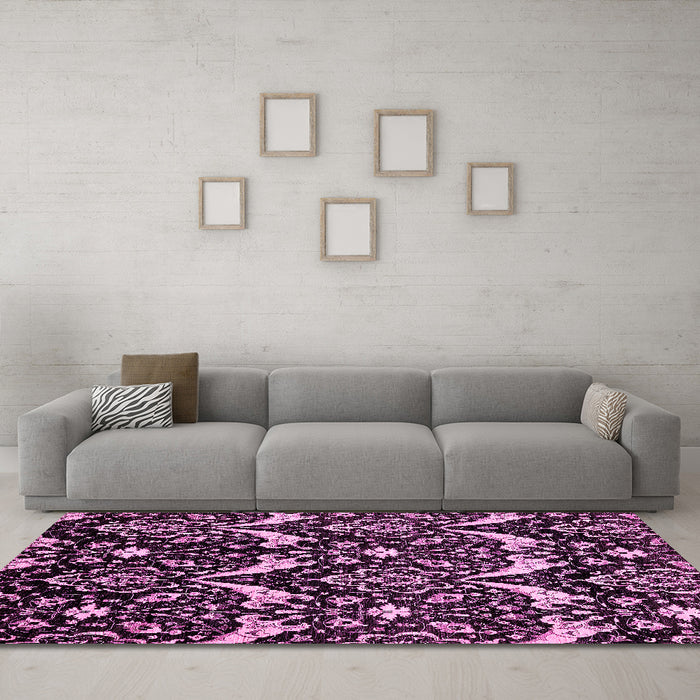 Machine Washable Abstract Pink Modern Rug in a Living Room, wshabs437pnk