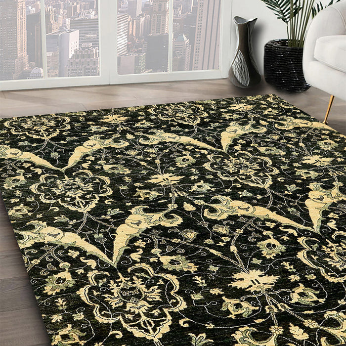 Abstract Copper Green Modern Rug in Family Room, abs437