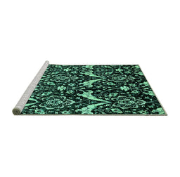 Sideview of Machine Washable Abstract Turquoise Modern Area Rugs, wshabs437turq
