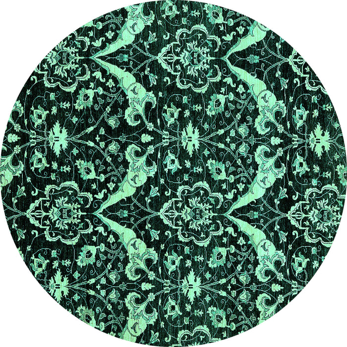 Round Machine Washable Abstract Turquoise Modern Area Rugs, wshabs437turq