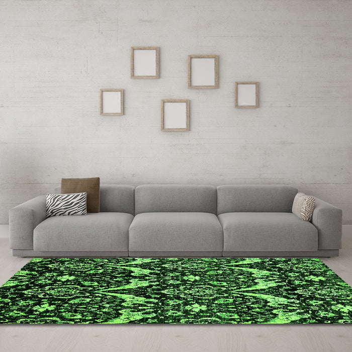 Machine Washable Abstract Green Modern Area Rugs in a Living Room,, wshabs437grn