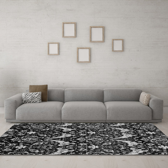 Machine Washable Abstract Gray Modern Rug in a Living Room,, wshabs437gry