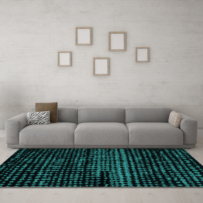 Machine Washable Abstract Turquoise Modern Area Rugs in a Living Room,, wshabs4380turq