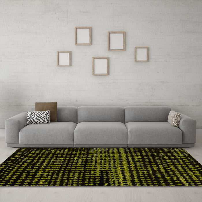 Machine Washable Abstract Yellow Modern Rug in a Living Room, wshabs4380yw