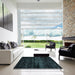 Square Abstract Black Modern Rug in a Living Room, abs4380