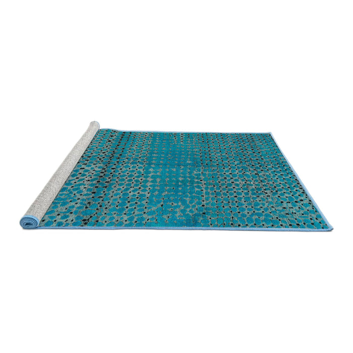 Sideview of Machine Washable Abstract Bright Turquoise Blue Rug, wshabs4381