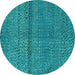 Round Abstract Turquoise Modern Rug, abs4381turq