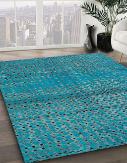 Abstract Bright Turquoise Blue Modern Rug in Family Room, abs4381