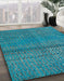 Abstract Bright Turquoise Blue Modern Rug in Family Room, abs4381