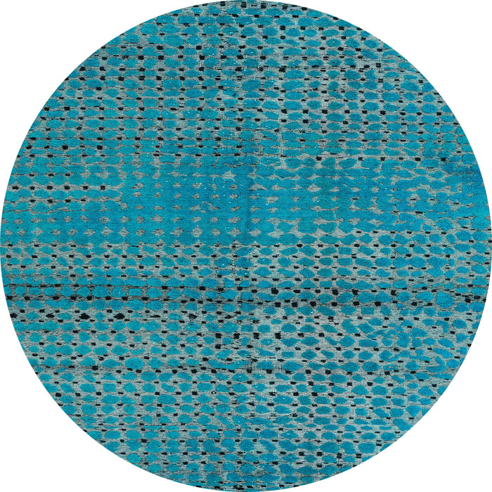 Round Machine Washable Abstract Bright Turquoise Blue Rug, wshabs4381