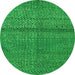 Round Machine Washable Abstract Green Modern Area Rugs, wshabs4381grn