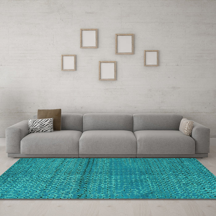 Machine Washable Abstract Turquoise Modern Area Rugs in a Living Room,, wshabs4381turq