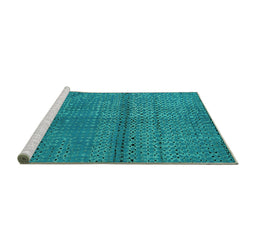 Sideview of Machine Washable Abstract Turquoise Modern Area Rugs, wshabs4381turq