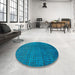 Round Abstract Blue Modern Rug in a Office, abs4382