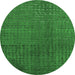 Round Machine Washable Abstract Emerald Green Modern Area Rugs, wshabs4382emgrn