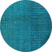 Round Abstract Turquoise Modern Rug, abs4382turq