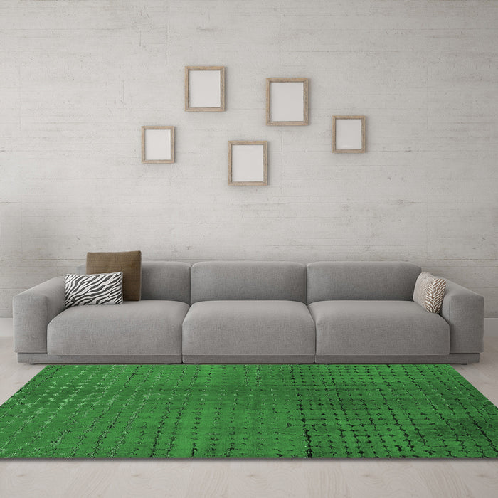 Machine Washable Abstract Emerald Green Modern Area Rugs in a Living Room,, wshabs4382emgrn