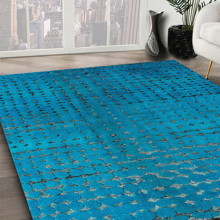 Abstract Blue Modern Rug in Family Room, abs4382