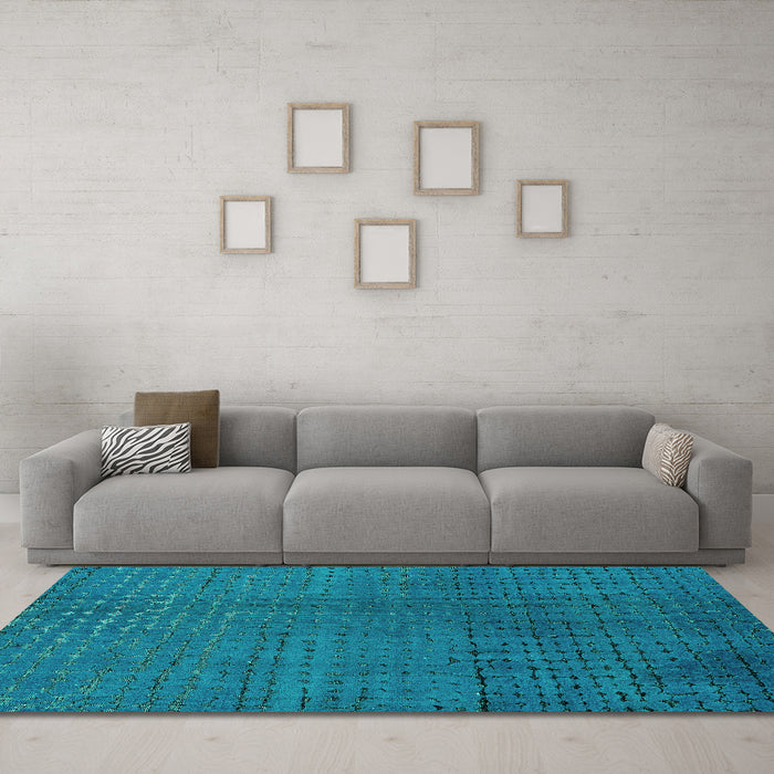 Machine Washable Abstract Turquoise Modern Area Rugs in a Living Room,, wshabs4382turq