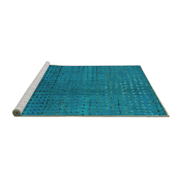 Sideview of Machine Washable Abstract Turquoise Modern Area Rugs, wshabs4382turq