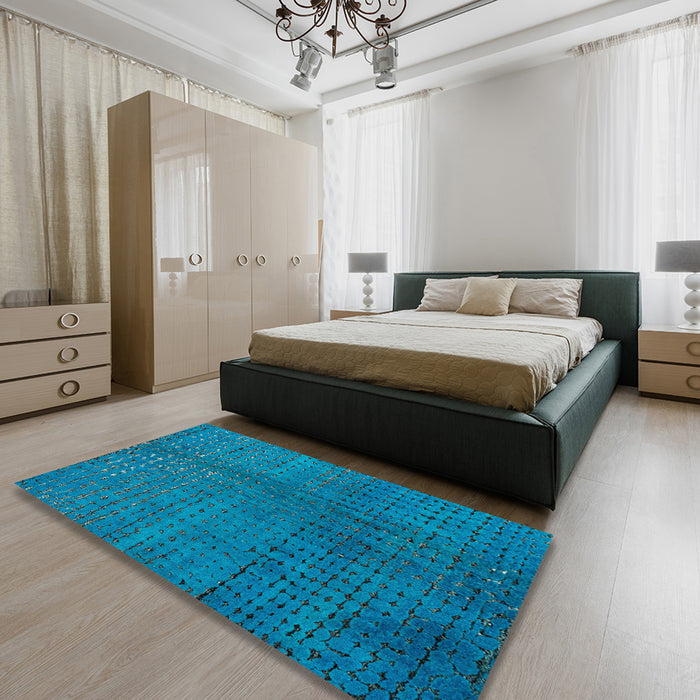 Abstract Blue Modern Rug in a Bedroom, abs4382