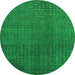 Round Machine Washable Abstract Green Modern Area Rugs, wshabs4382grn