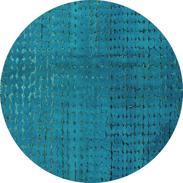 Round Machine Washable Abstract Turquoise Modern Area Rugs, wshabs4382turq