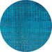 Round Machine Washable Abstract Blue Rug, wshabs4382