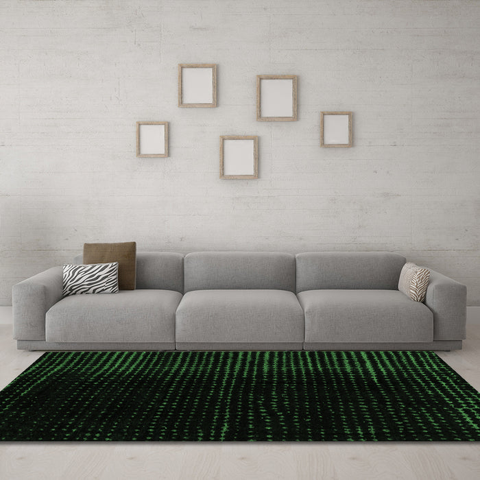 Machine Washable Abstract Emerald Green Modern Area Rugs in a Living Room,, wshabs4383emgrn