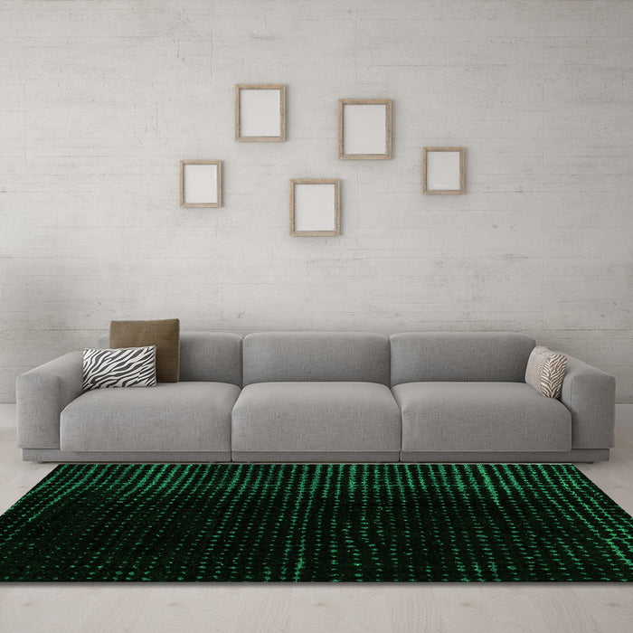 Machine Washable Abstract Green Modern Area Rugs in a Living Room,, wshabs4383grn