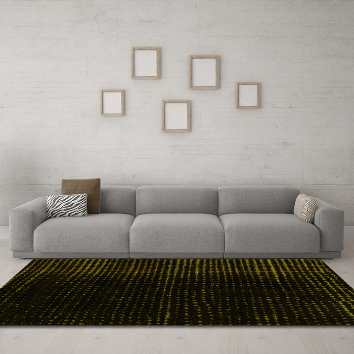 Machine Washable Abstract Yellow Modern Rug in a Living Room, wshabs4383yw