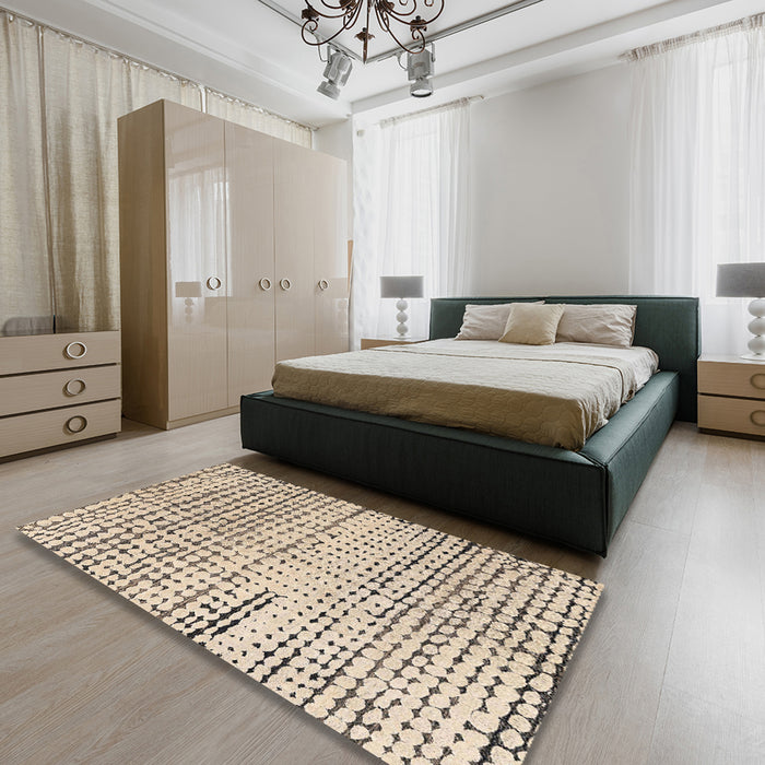 Machine Washable Abstract Dark Almond Brown Rug in a Bedroom, wshabs4384