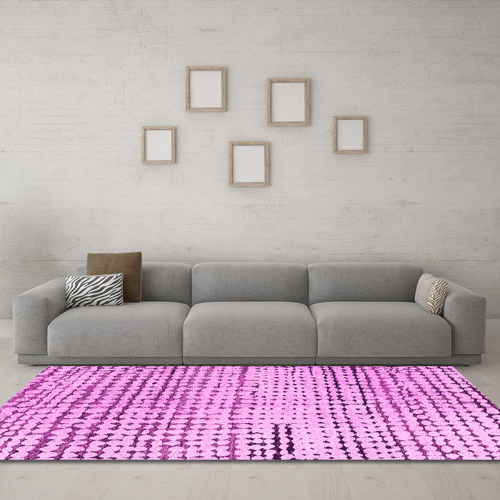 Machine Washable Solid Pink Modern Rug in a Living Room, wshabs4384pnk