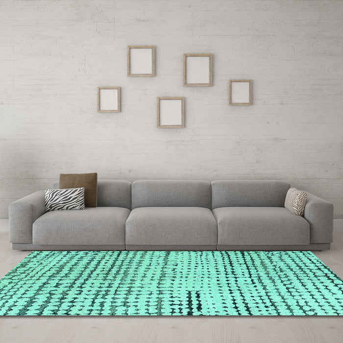 Machine Washable Solid Turquoise Modern Area Rugs in a Living Room,, wshabs4384turq