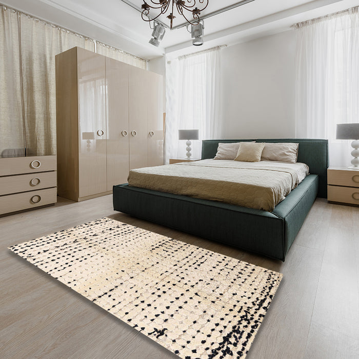 Abstract Camel Brown Solid Rug in a Bedroom, abs4385