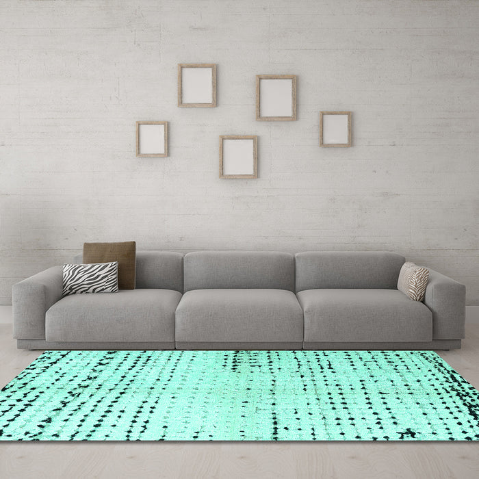 Machine Washable Solid Turquoise Modern Area Rugs in a Living Room,, wshabs4385turq