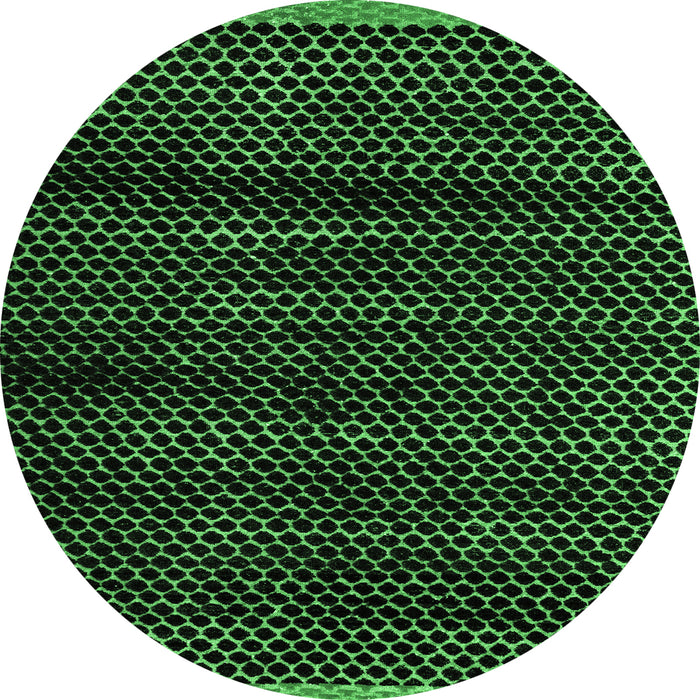 Round Machine Washable Abstract Emerald Green Modern Area Rugs, wshabs4386emgrn