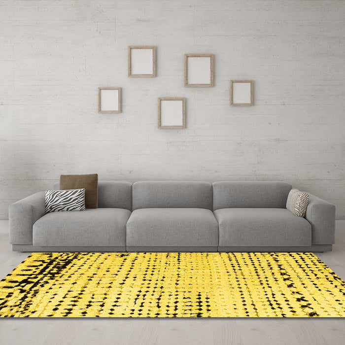 Machine Washable Solid Yellow Modern Rug in a Living Room, wshabs4387yw
