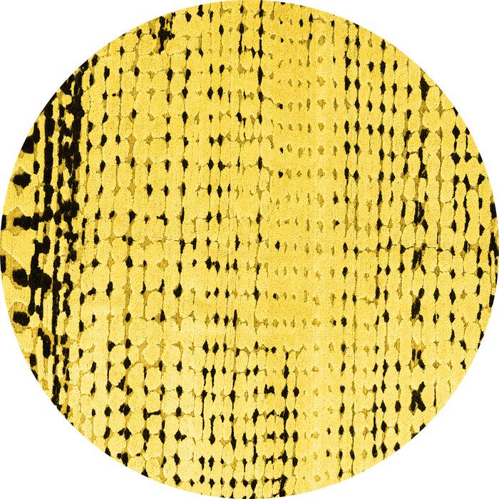 Round Machine Washable Solid Yellow Modern Rug, wshabs4387yw