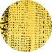 Round Machine Washable Solid Yellow Modern Rug, wshabs4387yw