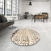 Round Machine Washable Abstract Brown Rug in a Office, wshabs4387