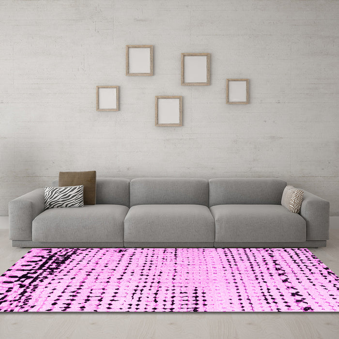 Machine Washable Solid Pink Modern Rug in a Living Room, wshabs4387pnk