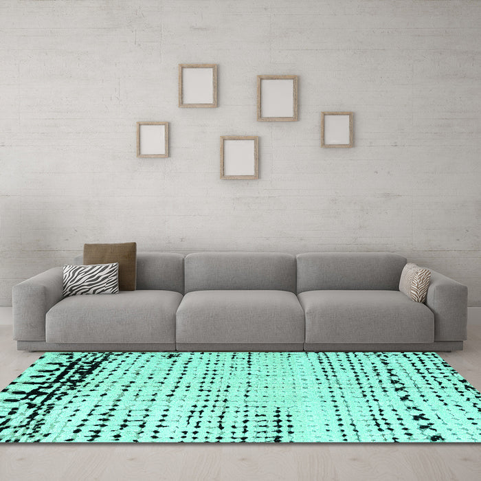Machine Washable Solid Turquoise Modern Area Rugs in a Living Room,, wshabs4387turq