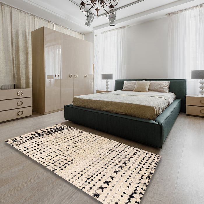 Machine Washable Abstract Brown Rug in a Bedroom, wshabs4387