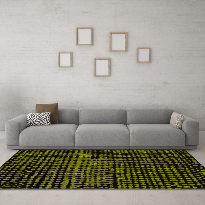 Machine Washable Abstract Yellow Modern Rug in a Living Room, wshabs4388yw