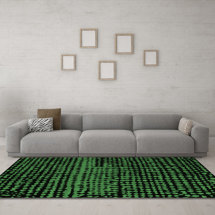 Machine Washable Abstract Emerald Green Modern Area Rugs in a Living Room,, wshabs4388emgrn