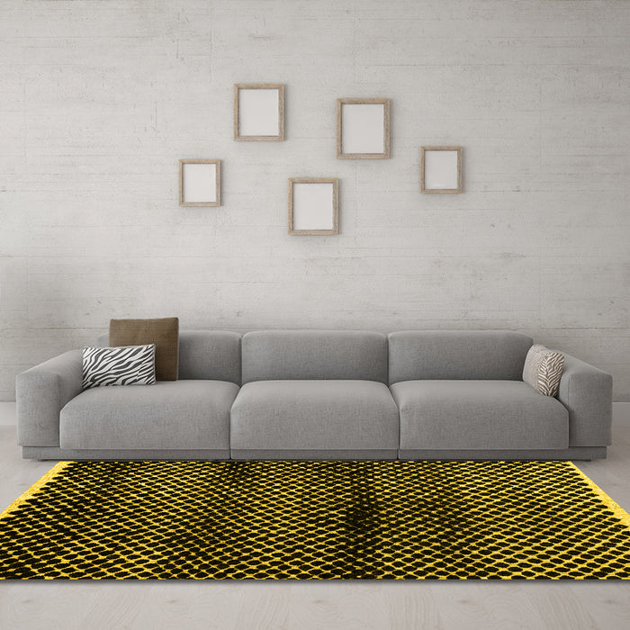 Machine Washable Abstract Yellow Modern Rug in a Living Room, wshabs4389yw