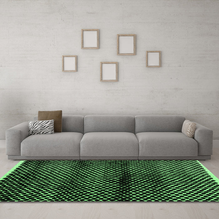 Machine Washable Abstract Emerald Green Modern Area Rugs in a Living Room,, wshabs4389emgrn